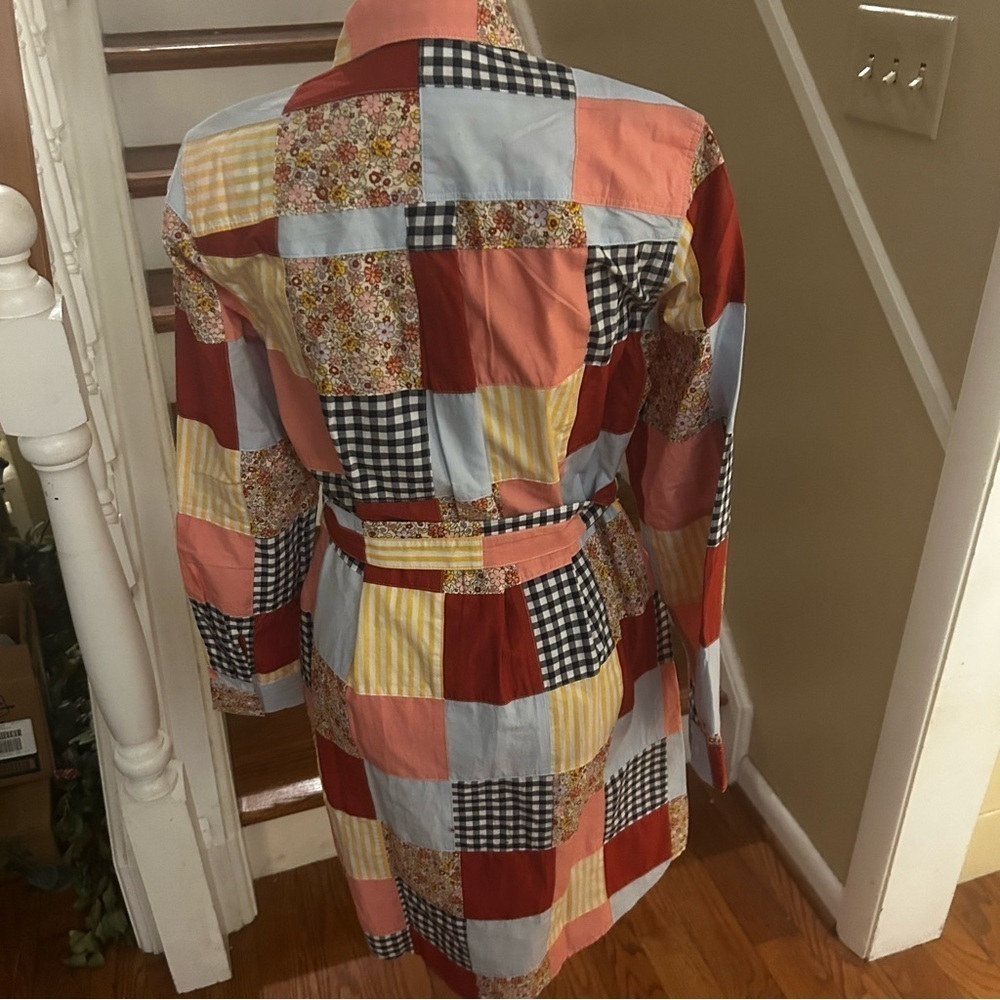 Lands' End Patchwork Shirt Dress Belted 100% Cotton Pockets S Boho Cottagecore - Picture 6 of 16